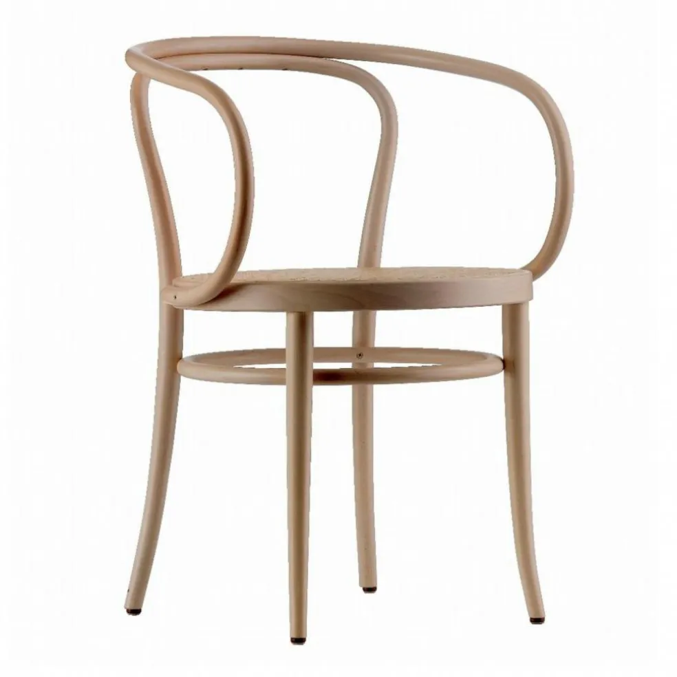 209 R Bugholz-Armlehnstuhl mit Rohrgeflecht