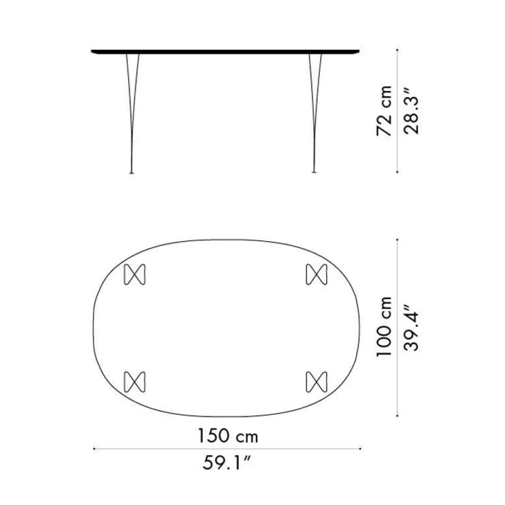 B612 Super-elliptischer Tisch Furnier 150x100x72cm