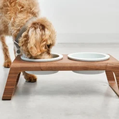 Desco Hundenapfständer Holz mit Porzellannäpfen M