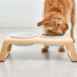 Desco Hundenapfständer Holz mit Porzellannäpfen M