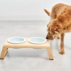 Desco Hundenapfständer Holz mit Porzellannäpfen M