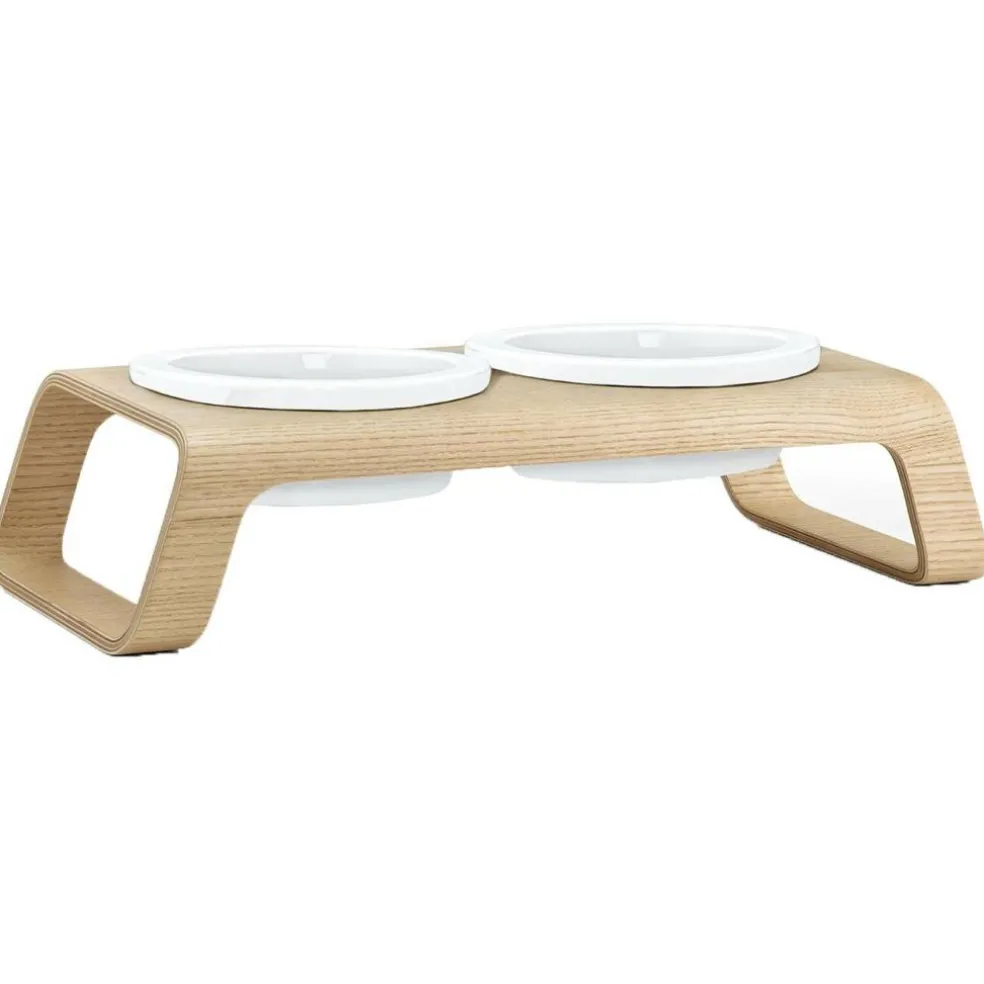 Desco Hundenapfständer Holz mit Porzellannäpfen S