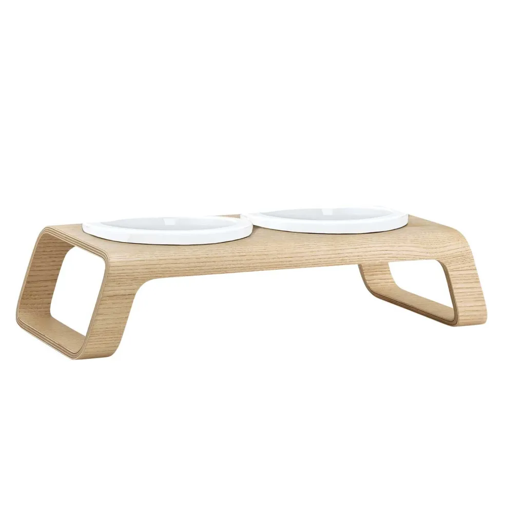 Desco Katzenapfständer Holz mit Porzellannäpfen