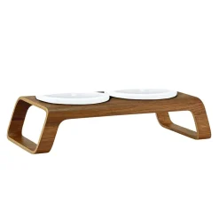 Desco Katzenapfständer Holz mit Porzellannäpfen