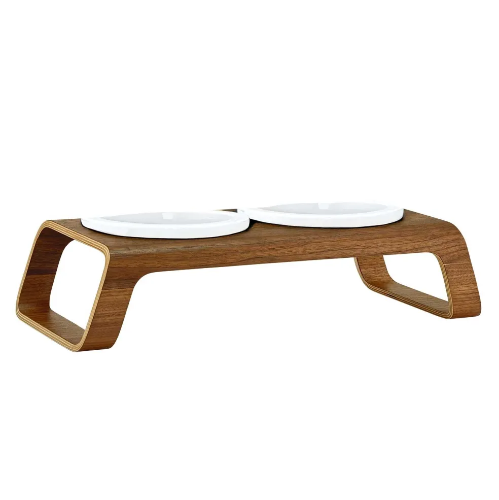 Desco Katzenapfständer Holz mit Porzellannäpfen