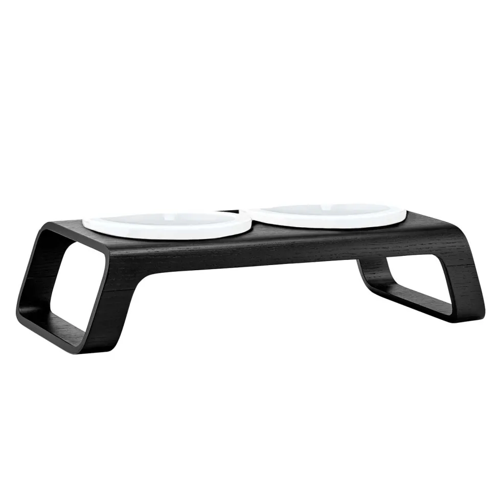 Desco Katzenapfständer Holz mit Porzellannäpfen