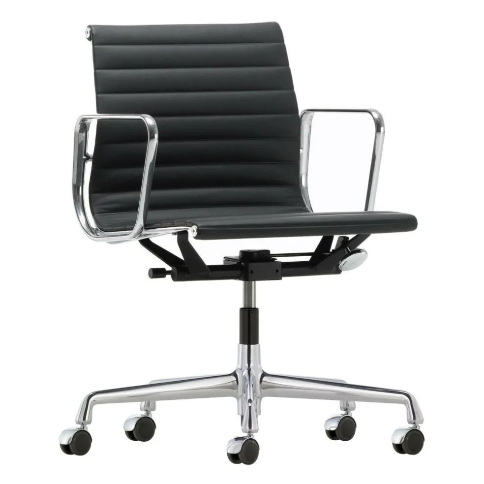 EA 117 Alu Chair Bürostuhl Leder Gestell verchromt