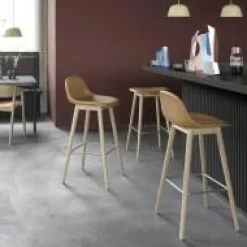 Fiber Barhocker mit Holzgestell 65cm Leder