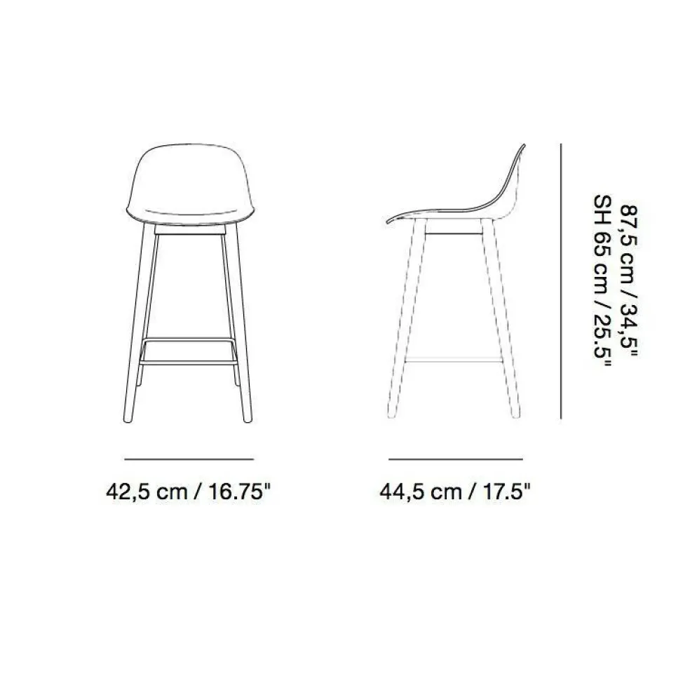 Fiber Barhocker mit Rückenlehne Holzgestell Leder