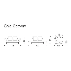 Ghia Schlafsofa Stoff Beine Stahl verchromt 210x93cm