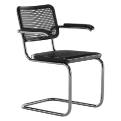 JS. THONET a personal Interpretation by Jil Sander S 64 V Serious Freischwinger Armlehnstuhl mit Rohrgeflecht