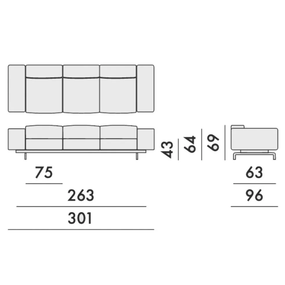 Largo 3-Sitzer Sofa 301x96x69cm