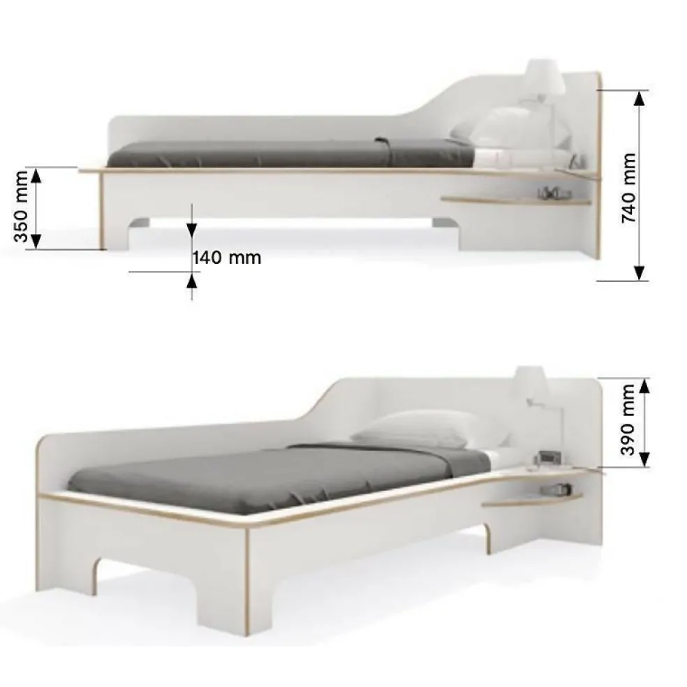 Plane Einzelbett mit Bettkasten links 90x200cm
