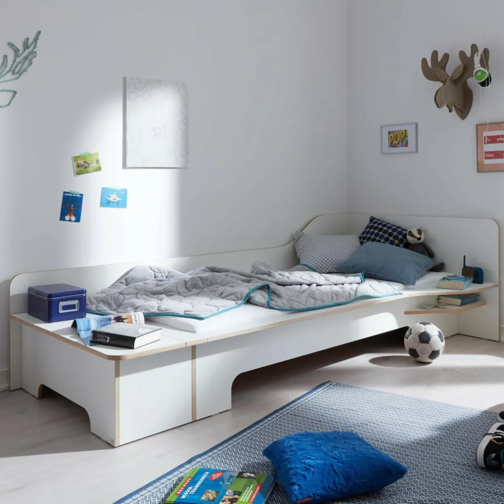 Plane Einzelbett mit Bettkasten links 90x200cm