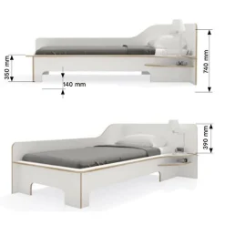 Plane Einzelbett mit Bettkasten links 90x200cm