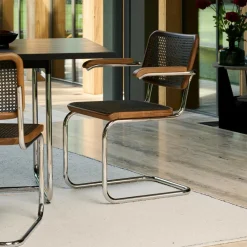 S 64 V Freischwinger Armlehnstuhl mit Rohrgeflecht Dark Melange Gestell verchromt