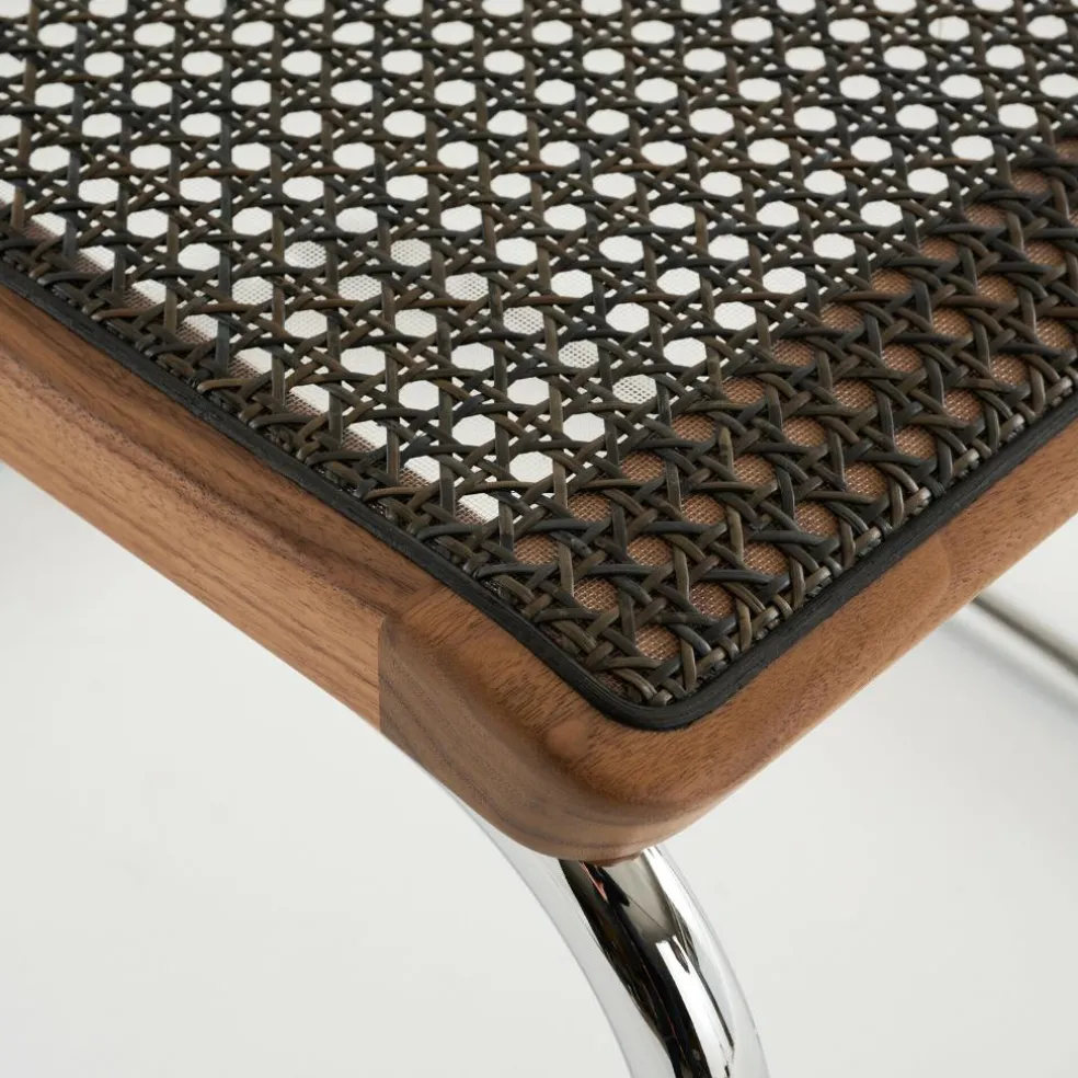 S 64 V Freischwinger Armlehnstuhl mit Rohrgeflecht Dark Melange Gestell verchromt