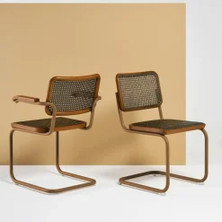 S 64 V Freischwinger Armlehnstuhl mit Rohrgeflecht Dark Melange