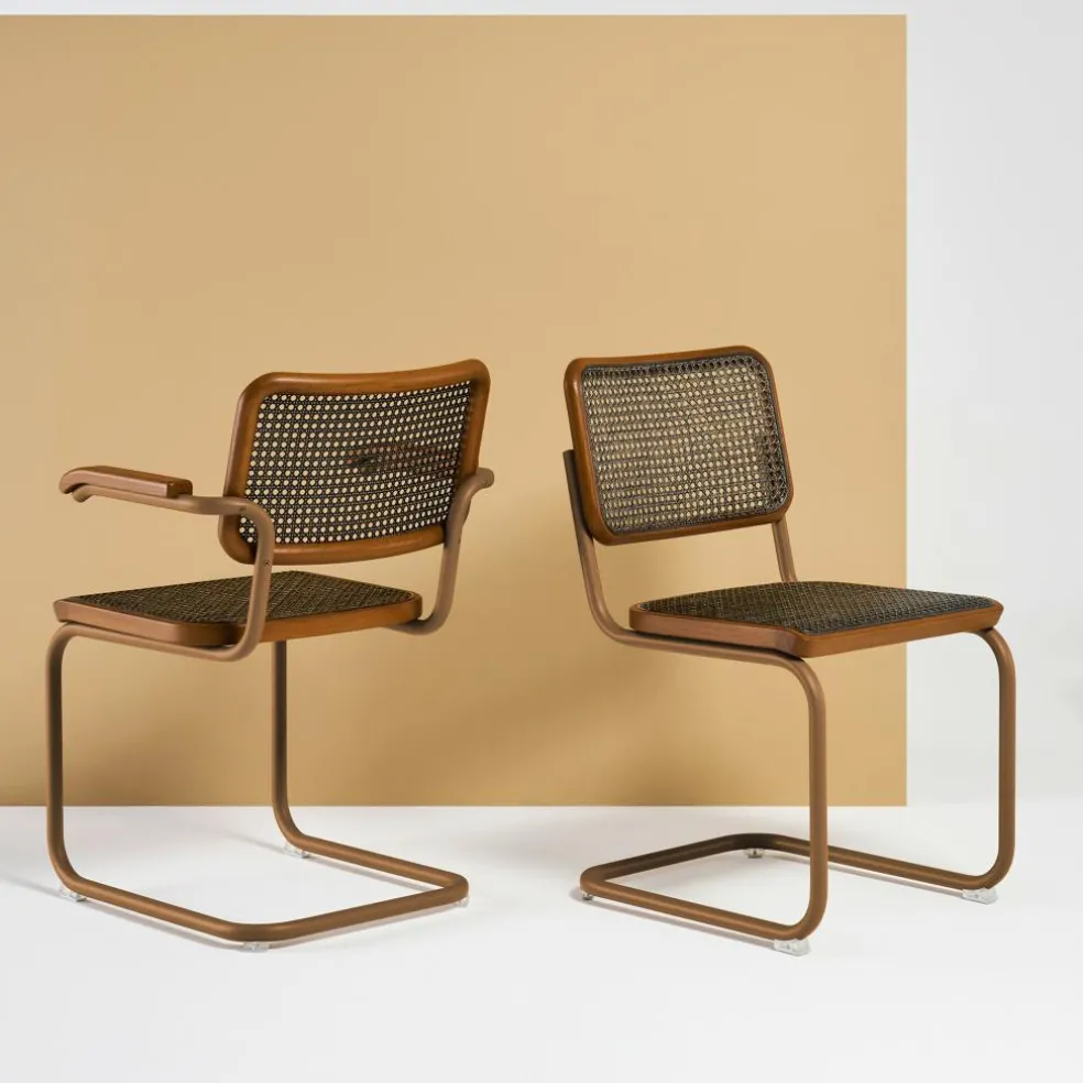 S 64 V Freischwinger Armlehnstuhl mit Rohrgeflecht Dark Melange