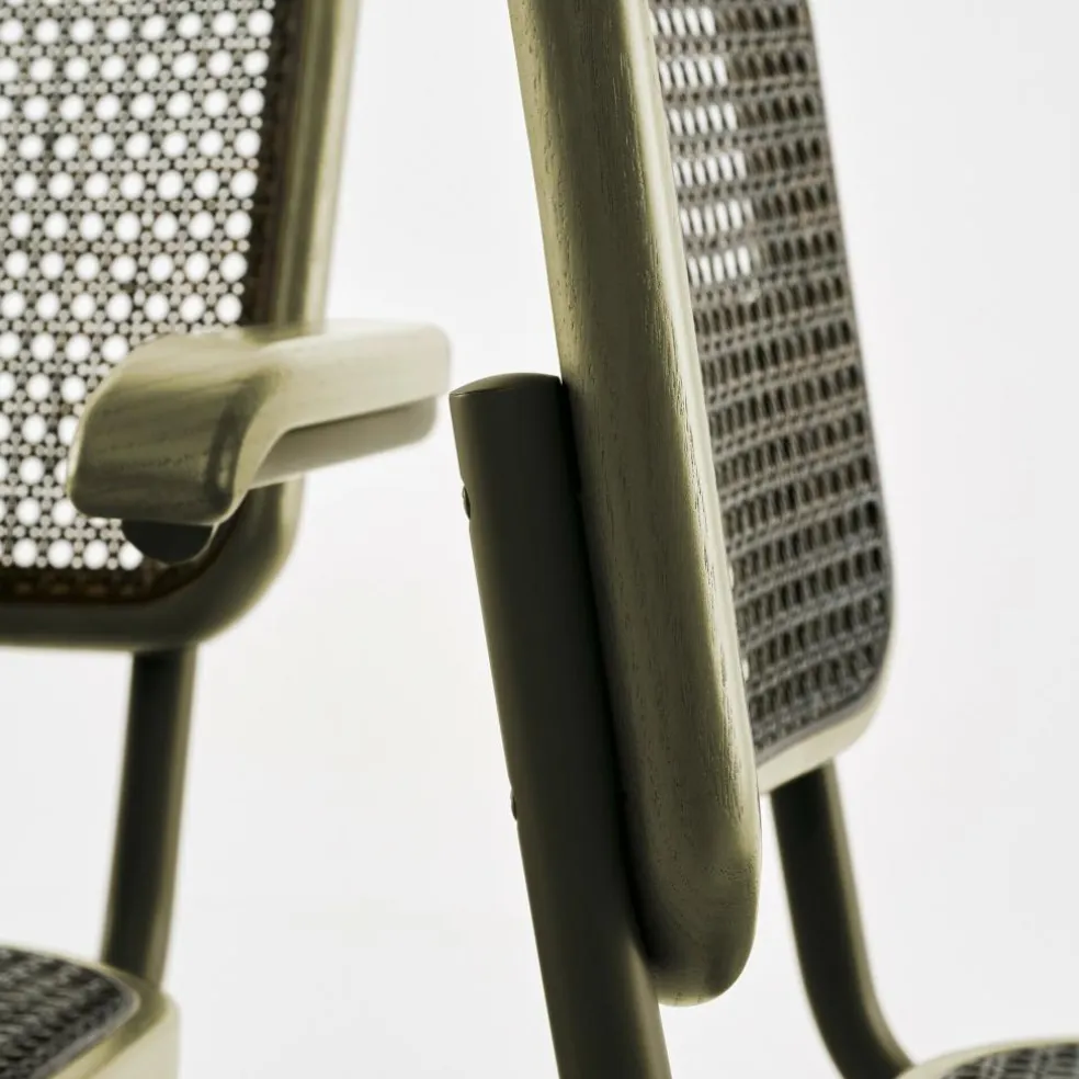 S 64 V Freischwinger Armlehnstuhl mit Rohrgeflecht Dark Melange