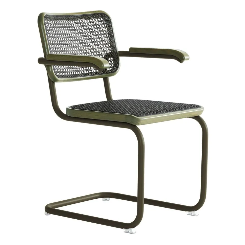 S 64 V Freischwinger Armlehnstuhl mit Rohrgeflecht Dark Melange