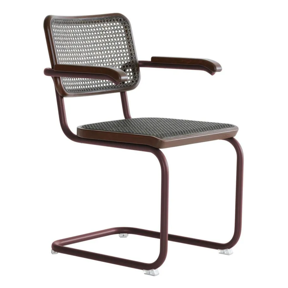 S 64 V Freischwinger Armlehnstuhl mit Rohrgeflecht Dark Melange