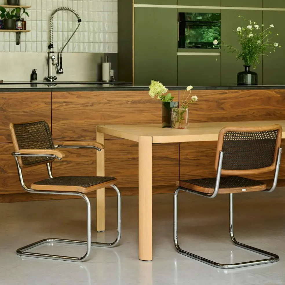 S 32 V Freischwinger Stuhl mit Rohrgeflecht Dark Melange Gestell verchromt