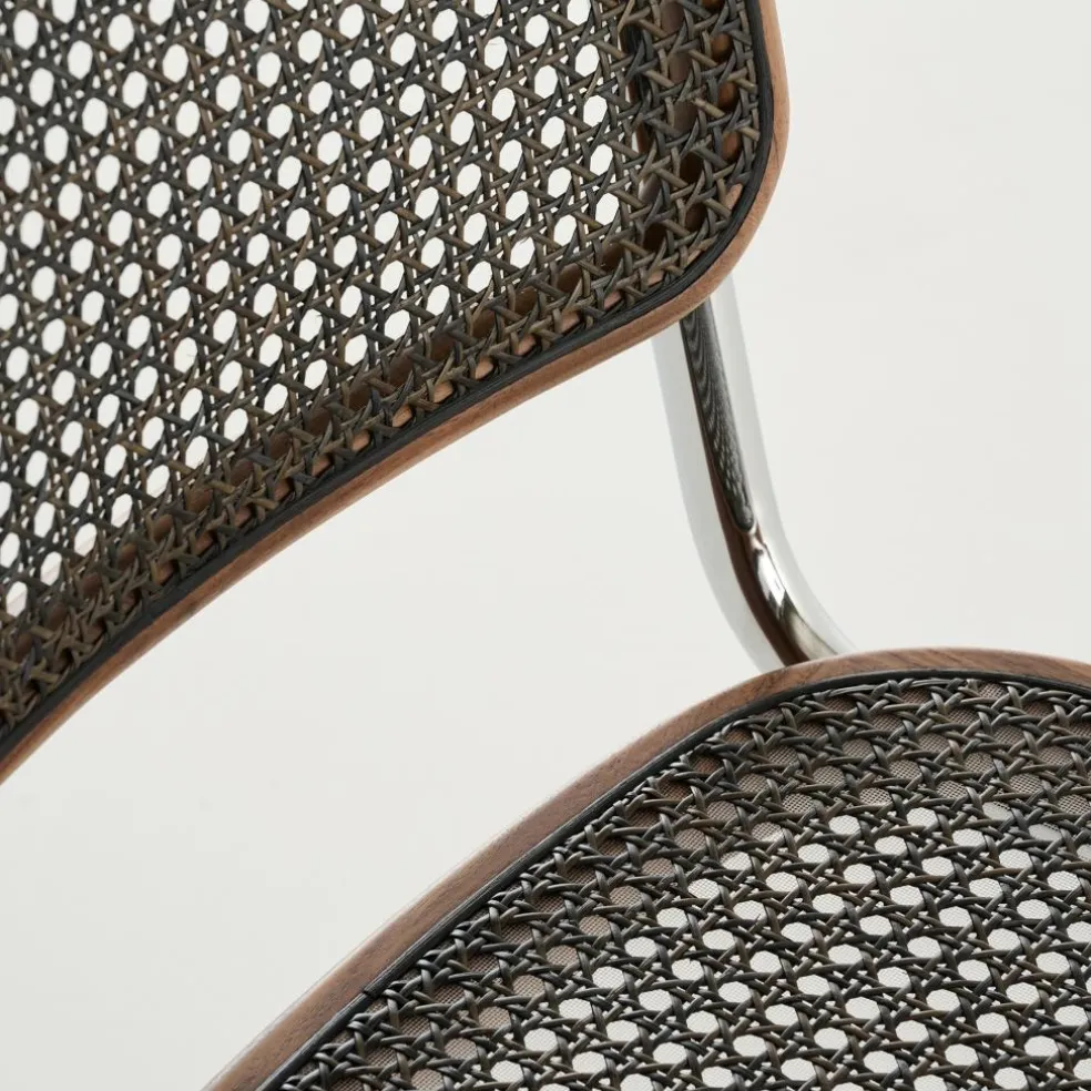 S 32 V Freischwinger Stuhl mit Rohrgeflecht Dark Melange Gestell verchromt