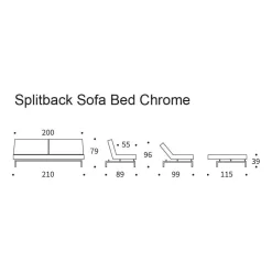 Splitback Schlafsofa Chrom 210x89cm