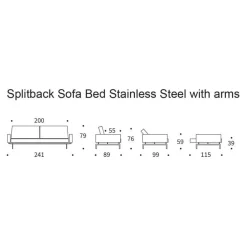 Splitback Schlafsofa mit Armlehnen Chrom 241x89cm