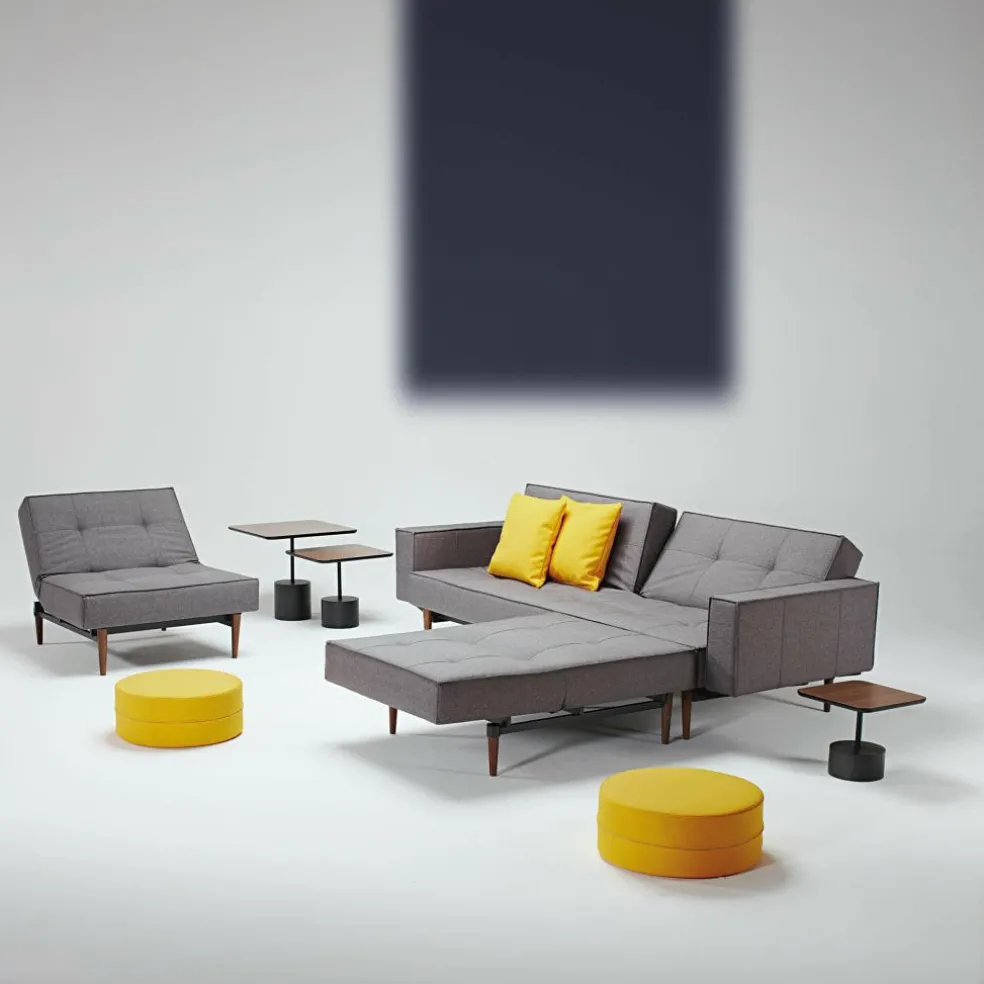 Splitback Styletto Schlafsofa mit Armlehnen Holz dunkel