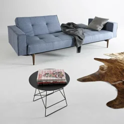 Splitback Styletto Schlafsofa mit Armlehnen Holz dunkel