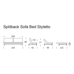 Splitback Styletto Schlafsofa Holz schwarz 210x91cm