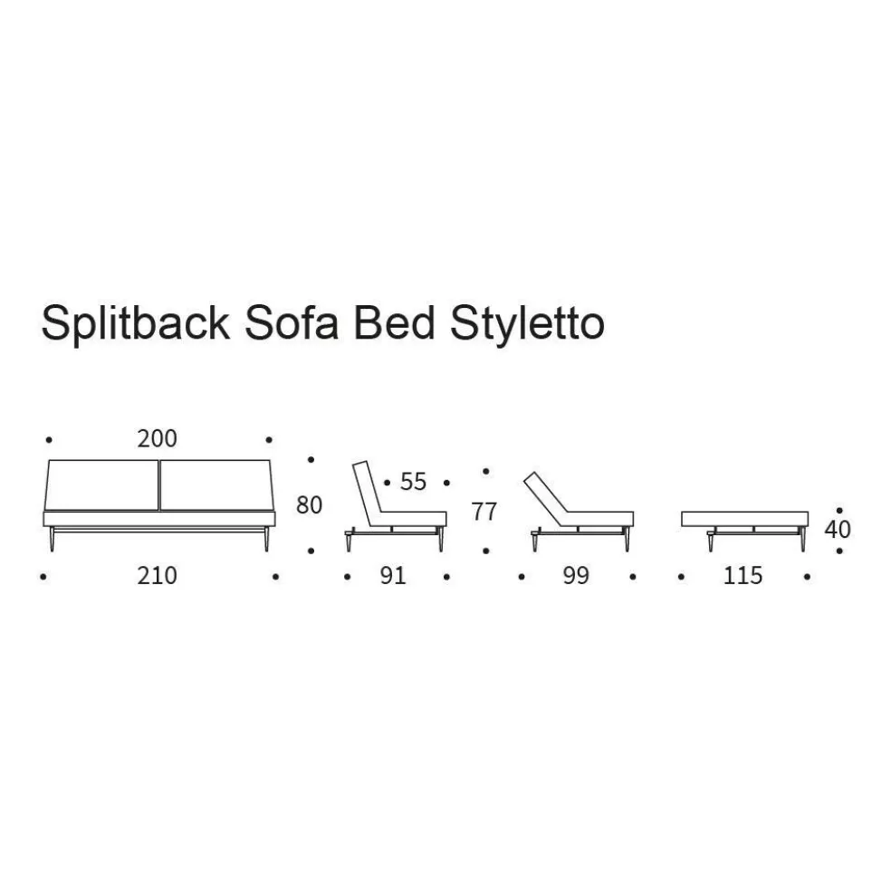 Splitback Styletto Schlafsofa Holz schwarz 210x91cm